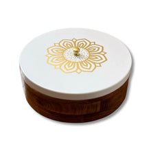 Load image into Gallery viewer, Wooden Chapati Box with White Gold Rangoli Lid
