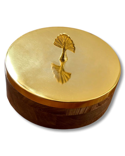 Wooden Chapati Box with Gold Peacock Lid