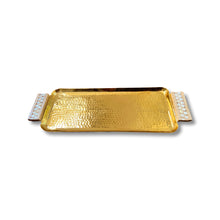 Load image into Gallery viewer, Hammered Gold Tray with Mother of Pearl and Mango Wood
