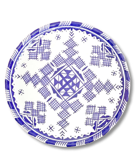 Handpainted Ceramic White Blue Dinner Plate