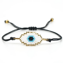 Load image into Gallery viewer, Black Beaded Bracelet with White Evil Eye

