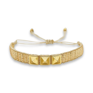 Gold Beaded Bracelet with Gold Studs
