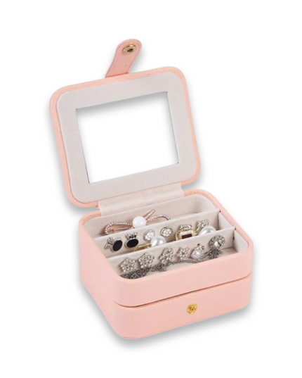 Pink PU Leather Travel Jewelry Box