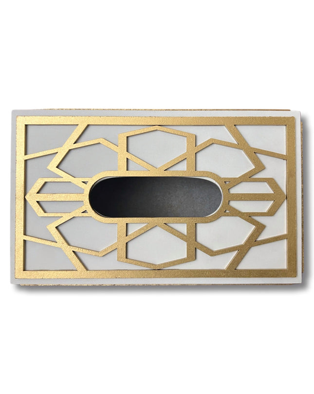 White Gold Wooden Tissue Box Holder