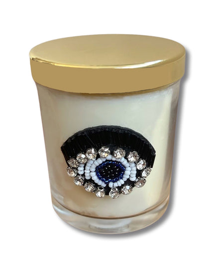 Beaded Evil Eye Vanilla Scented Candle with Gold Lid