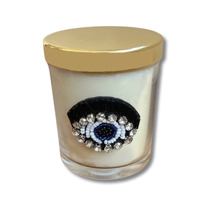 Beaded Evil Eye Vanilla Scented Candle with Gold Lid
