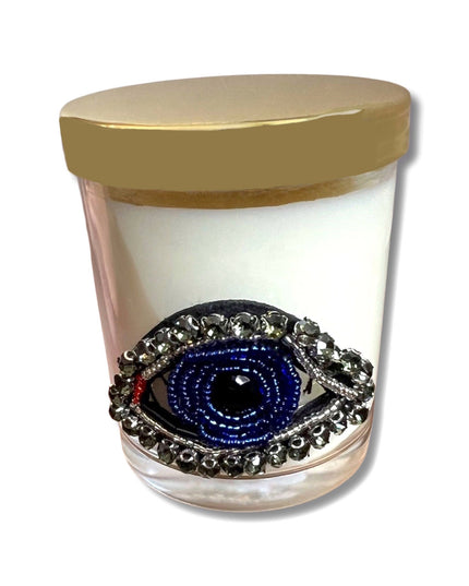 Beaded Evil Eye Vanilla Scented Candle with Gold Lid