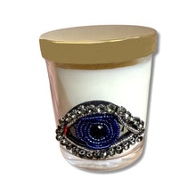 Load image into Gallery viewer, Beaded Evil Eye Vanilla Scented Candle with Gold Lid
