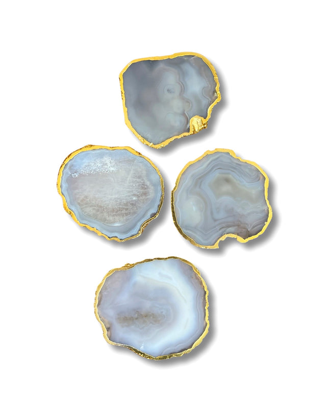Gray Agate Coasters Set with Gold Border