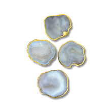 Load image into Gallery viewer, Gray Agate Coasters Set with Gold Border
