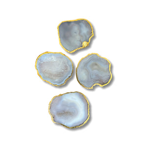 Gray Agate Coasters Set with Gold Border