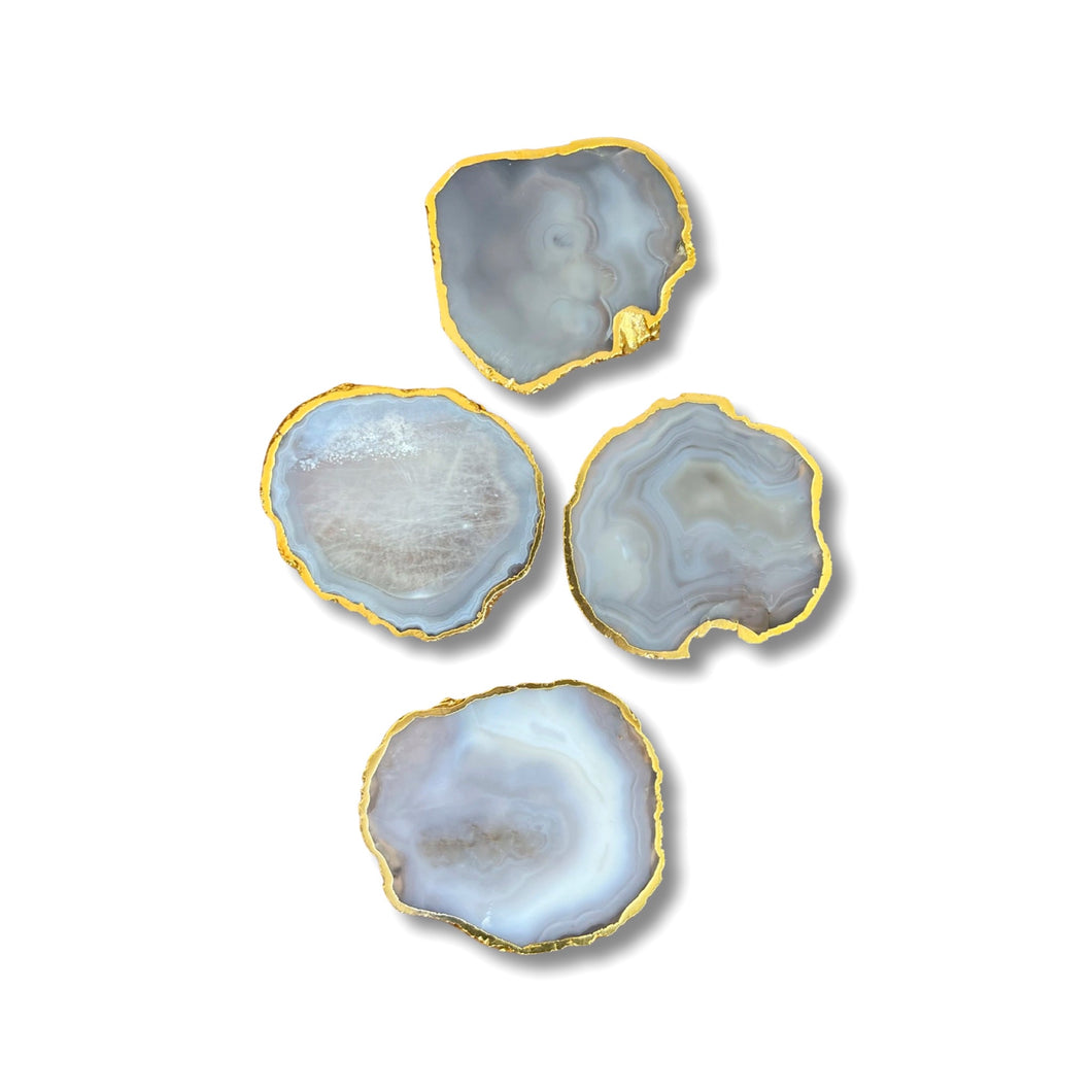Gray Agate Coasters Set with Gold Border