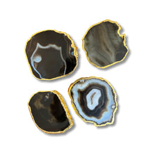 Load image into Gallery viewer, Black Agate Coasters Set with Gold Border
