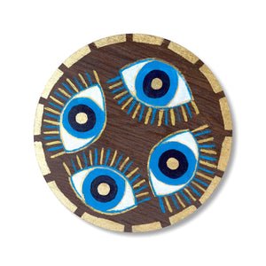 Hand Painted Evil Eye Wooden Round Side Table