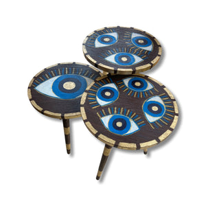 Hand Painted Evil Eye Wooden Round Side Tables