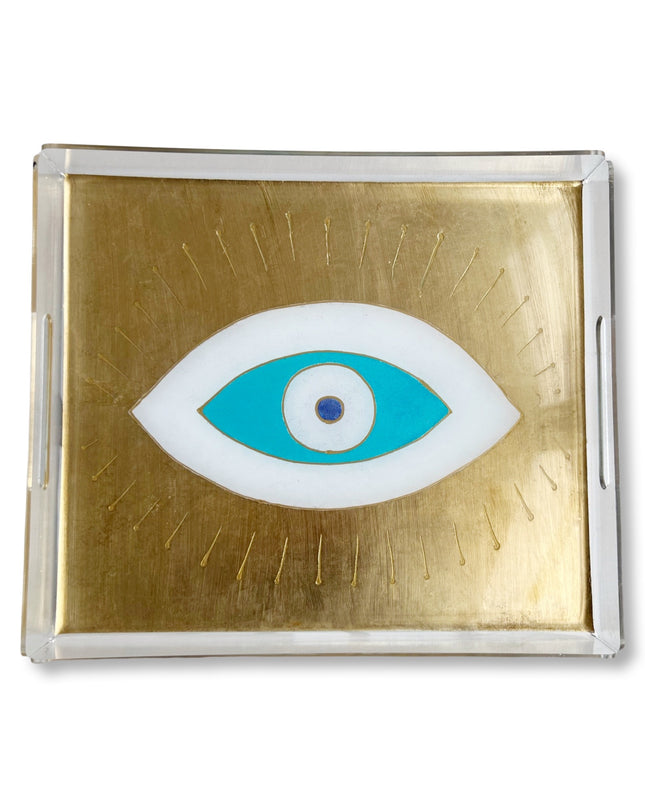 Rectangle Hand Painted Acrylic Gold Evil Eye Nazar Tray
