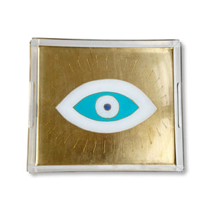Rectangle Hand Painted Acrylic Gold Evil Eye Nazar Tray