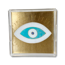 Load image into Gallery viewer, Square Hand Painted Acrylic Gold Evil Eye Nazar Tray

