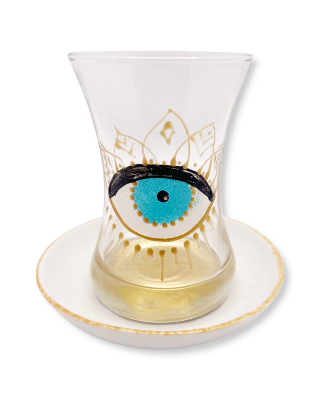 Hand Painted Evil Eye Tea Cups with Saucer