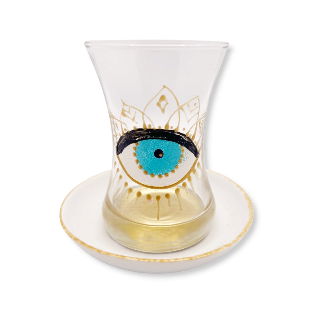 Hand Painted Evil Eye Tea Cups with Saucer