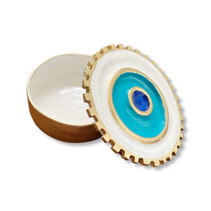 Hand-painted Evil Eye Gold Box Round
