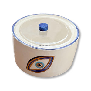 White Hand Painted Container with Evil Eye Nazar and Acrylic Lid