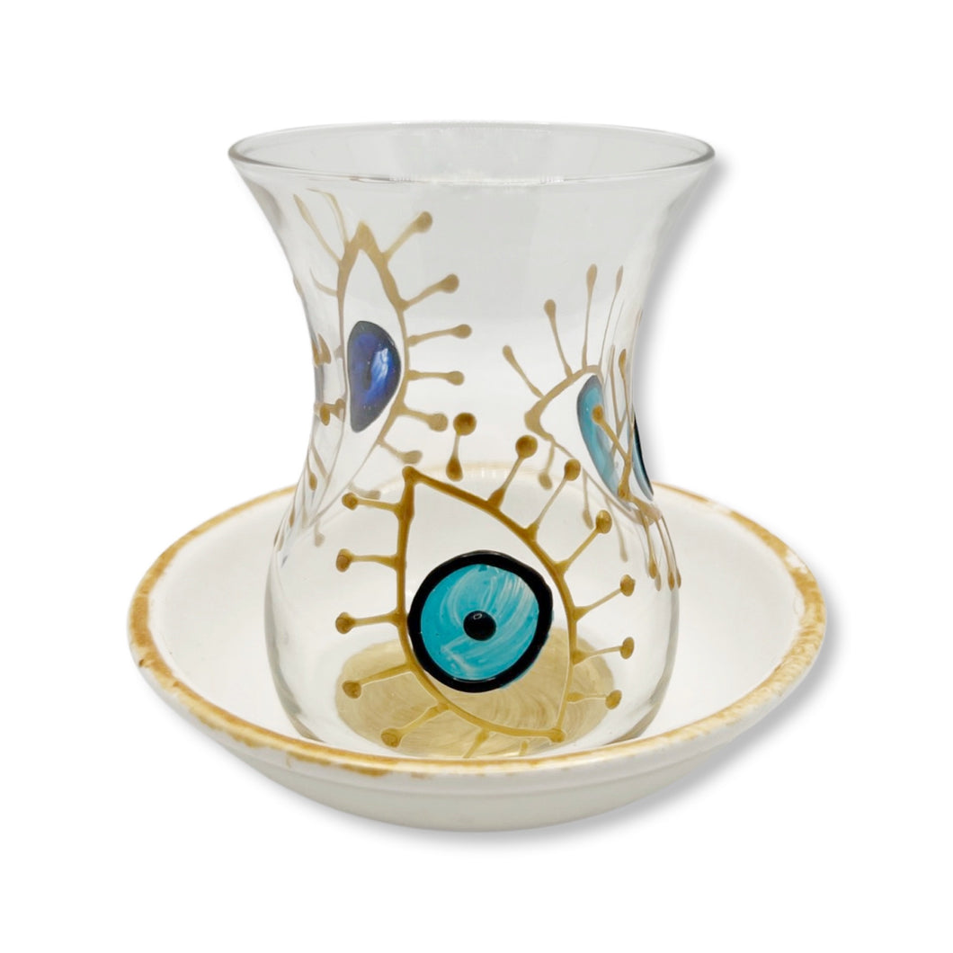 Handpainted Evil Eye Teacup and Saucer