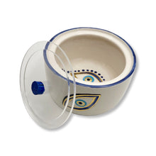 Load image into Gallery viewer, White Hand Painted Container with Evil Eye Nazar and Acrylic Lid
