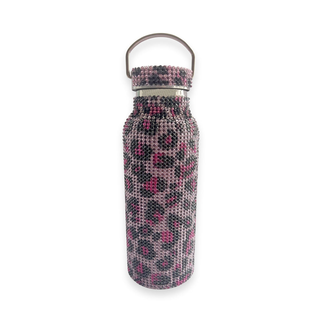 Rhinestone Pink Leopard Water Bottle
