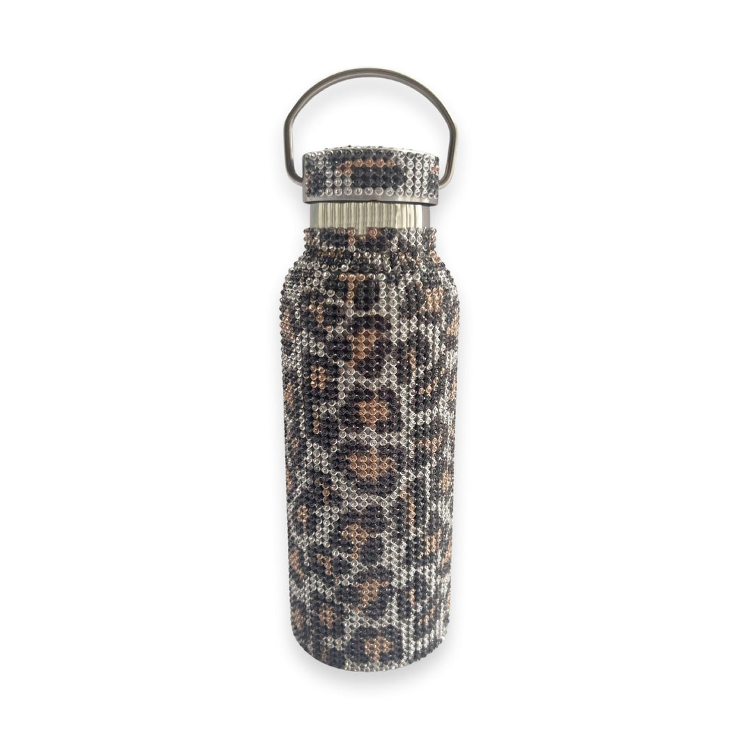 Rhinestone Silver Leopard Water Bottle