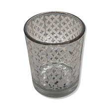 Load image into Gallery viewer, Silver Glass Candle Holder Tealight Holder with Design
