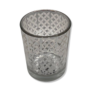 Silver Glass Candle Holder Tealight Holder with Design