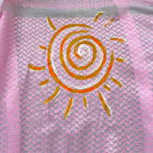 Load image into Gallery viewer, Hand-painted pink and white kaftan with Yellow Sun
