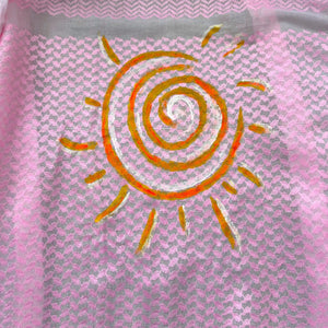 Hand-painted pink and white kaftan with Yellow Sun