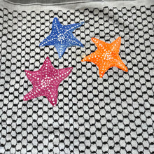 Load image into Gallery viewer, Hand-painted black and white kaftan with Multi-colored Starfish
