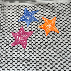 Hand-painted black and white kaftan with Multi-colored Starfish