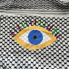 Load image into Gallery viewer, Hand-painted black and white kaftan with Gold Evil Eye
