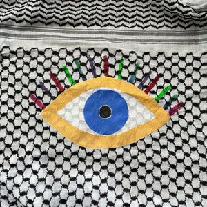 Hand-painted black and white kaftan with Gold Evil Eye