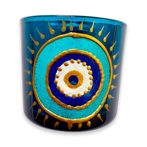 Hand Painted Blue Glass Evil Eye Nazar Candle Holder