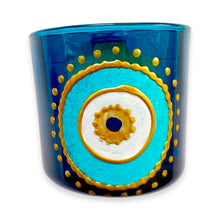 Load image into Gallery viewer, Hand Painted Blue Glass Evil Eye Nazar Candle Holder
