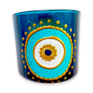 Hand Painted Blue Glass Evil Eye Nazar Candle Holder