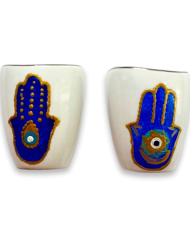 Hand Painted Ceramic Fatima Hamsa Salt and Pepper Shakers