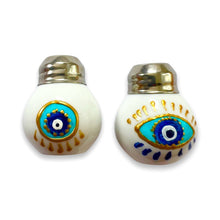 Load image into Gallery viewer, Hand Painted Porcelain Mini Salt and Pepper Shakers Evil Eye Nazar
