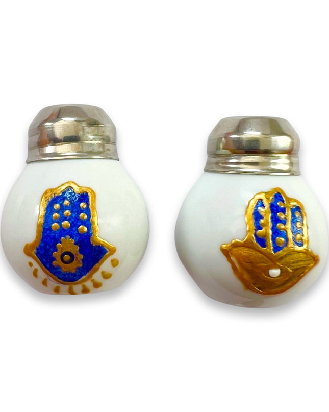 Hand Painted Ceramic Fatima Hamsa Mini Salt and Pepper Shakers