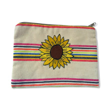 Load image into Gallery viewer, Multi-Colored Cotton Pouch with Yellow Embroidered Sunflower
