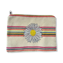 Load image into Gallery viewer, Multi-Colored Cotton Pouch with White Embroidered Flower
