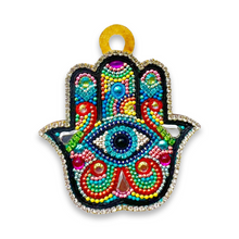 Load image into Gallery viewer, Embellished Hand Beaded Hamsa Fatima Keychain Multi-Color Evil Eye Nazar
