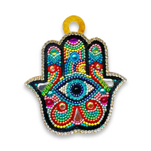 Embellished Hand Beaded Hamsa Fatima Keychain Multi-Color Evil Eye Nazar