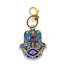 Load image into Gallery viewer, Embellished Hand Beaded Hamsa Fatima Keychain Multi-Color Evil Eye Nazar

