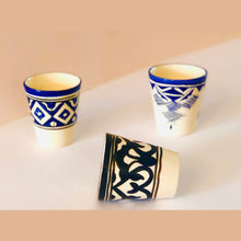 Load image into Gallery viewer, Blue White Black Geometric Design Handpainted Ceramic Water Glasses
